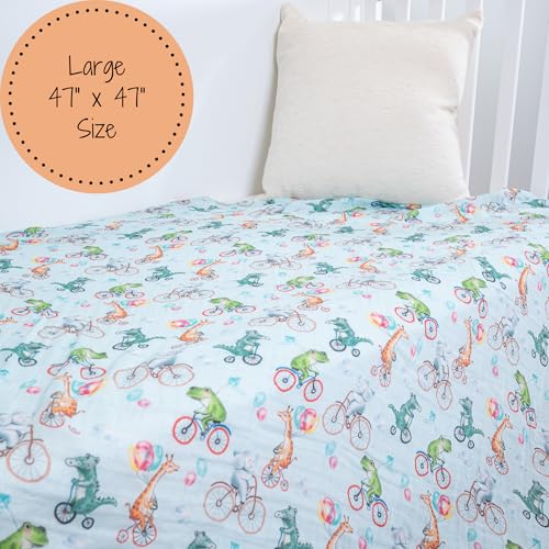 Wheely Wild Baby Swaddle Blanket 47x47 in Organic Cotton, Newborn Receiving Blanket