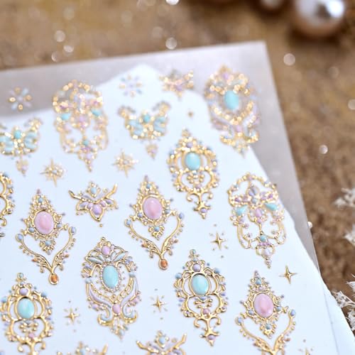POWPOP Golden Baroque 5D Embossed Nail Art Stickers Bohemian Decals