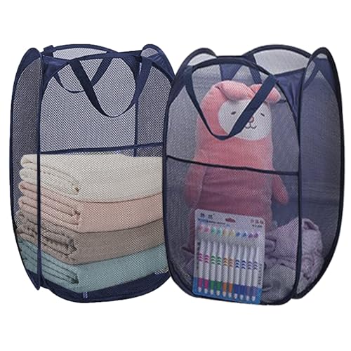 Navy Foldable Mesh Pop Up Laundry Hamper - 2 Pack for Easy Storage