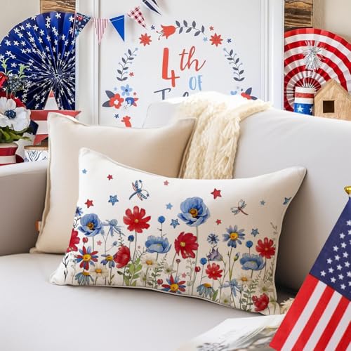 4th of July Patriotic Throw Pillow Cover - 12x20 Inch