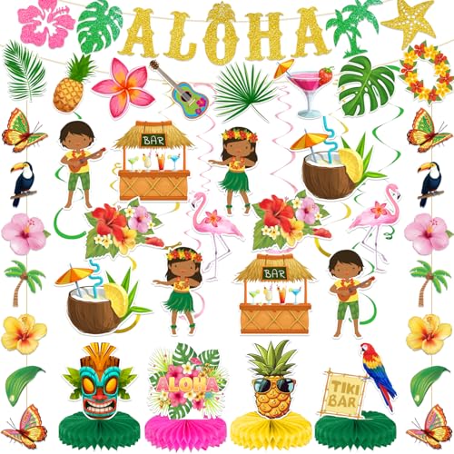 Zhynice Hawaiian Aloha Party Banner & Luau Decorations Set