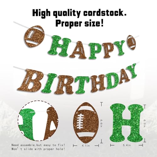 Football Happy Birthday Banner, Glitter Sport Theme Party Decoration