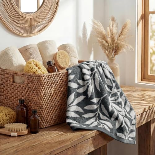 Artoid Mode Beige Grey Leaves Jacquard Hand Towel 1PC - 13.7" x 29.5"