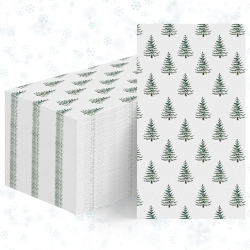 Christmas Paper Napkins 4.3 x 7.9 Inches - 100 Pack Holiday Tree Design