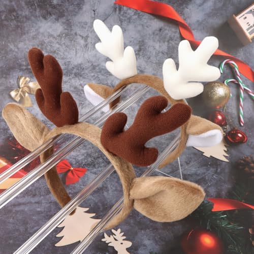 BAHABY Reindeer Antlers Headband 2 Pack Plush Faux Fur Deer Ears