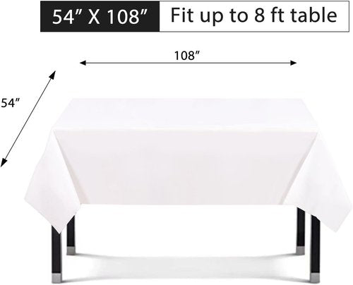 Eleclassi Premium Disposable White Plastic Tablecloths - Waterproof 54 x 108 in for 8 Ft Rectangular Tables