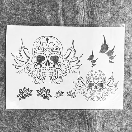 TIAMECH A4 Reusable Skull Wings Stencil for DIY Painting