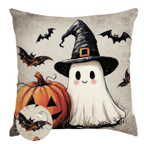 Waterproof Halloween Ghost Pillow Covers, 18x18 Pumpkin Decor