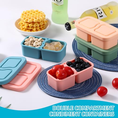 UCBAT 2 Pack Silicone Snack Containers with Lids - Pink & Green | Double Compartment Food Storage, Leakproof & Reusable