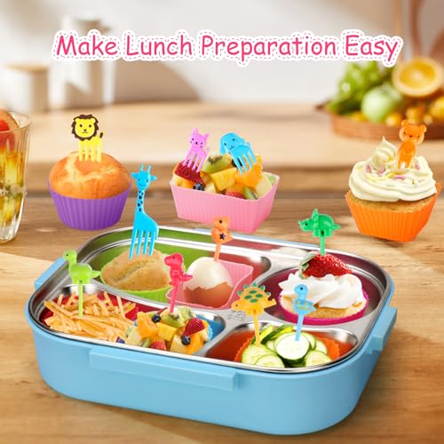 Kids Silicone Lunch Box Dividers Set with Food Picks & Cupcake Liners