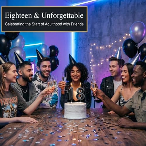 Black Number 18 Birthday Candle 4.7-Inch Glossy Cake Topper