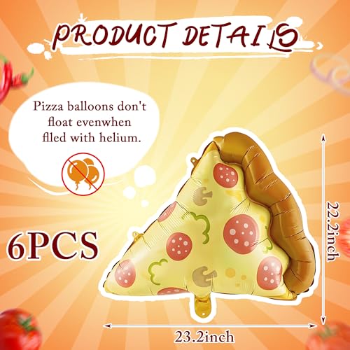 23-Inch Pizza Slice Foil Balloons - Set of 6 for Parties