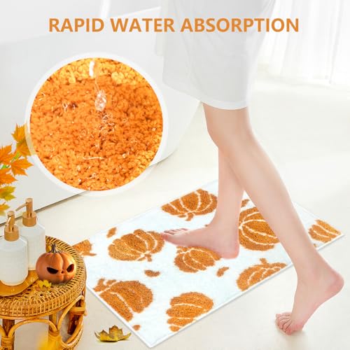 APROPHIC Fall Pumpkin Bath Mat, 17x24in Orange Non-Slip Microfiber Rug