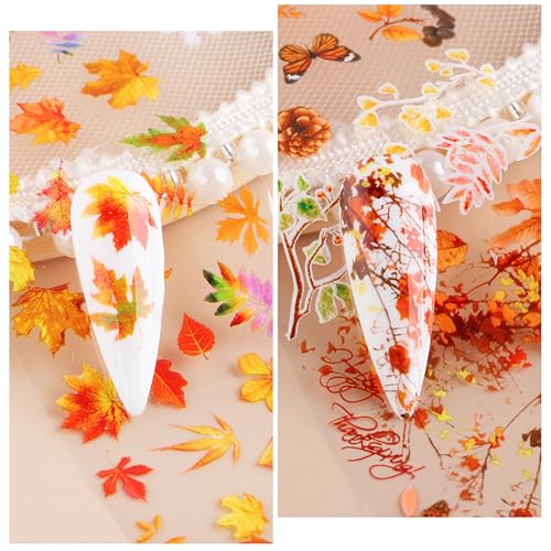 Fall Nail Foil Transfer Sheets - 10 Pcs Maple Leaf & Thanksgiving Designs