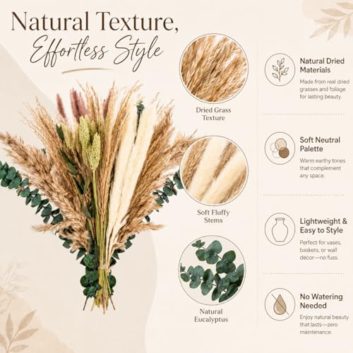 35PCS Dried Pampas Grass and Flower Bouquet for Home Decor