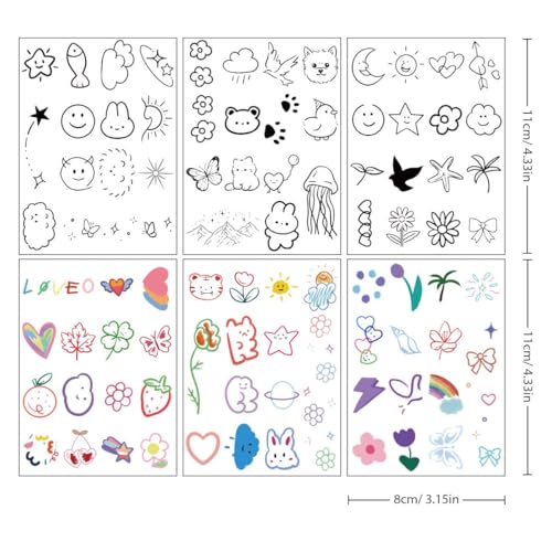 Funtattoo Kids Temporary Tattoos 100 Pcs Realistic Cartoon Waterproof Fake Body Art
