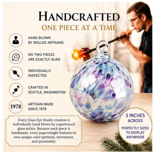 Hand Blown Glass Art Ornament - Lavender Fields Classic Round 3" - Handmade Decorative Decor