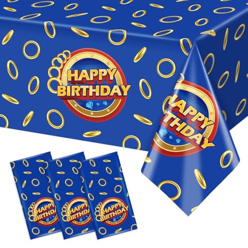 Blue Gold Cartoon Birthday Party Tablecloths - 3 Pack