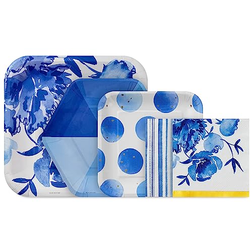 Hallmark Blue Floral Party Supplies Set for 16 Guests