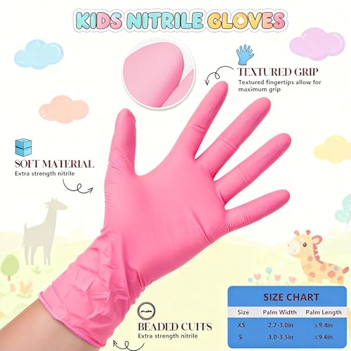 AYUMAT Kids Pink Nitrile Gloves, 100pcs, Latex-Free & Waterproof