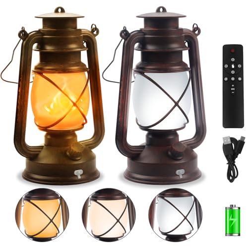 2 Pack Vintage Bronze Lanterns with Remote Control - 4 Modes Rechargeable
