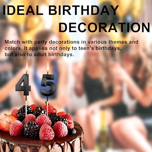Black 45th Birthday Candles - Matte Black Cake Decorations