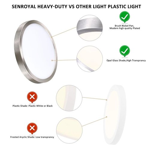 10 Inch LED Flush Mount Ceiling Light Fixture, Super Slim Flush Mount Light for Kitchen, Metal and Glass LED Ceiling Light for Low Ceiling, Hallway, Bathroom, Laundry, Brushed Nickel, 17W, 3000K