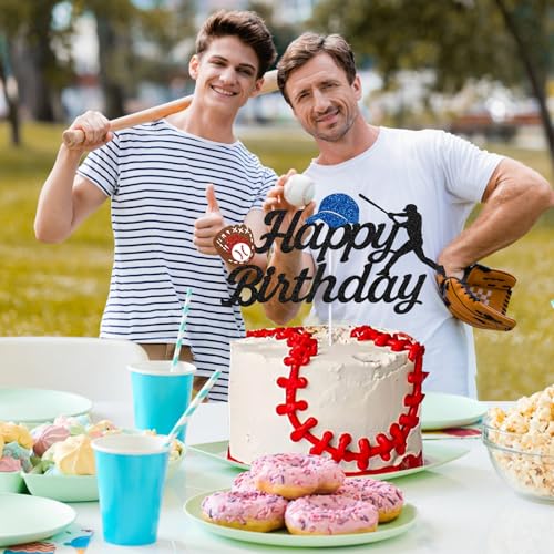 Baseball Happy Birthday Cake Topper - Glitter Cake Decoration