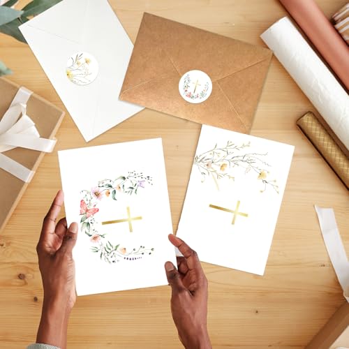 24 Pack Gold Foil Cross Blank Cards with Envelopes - 4x6 Watercolor Designs for Religious Events