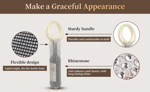 URTERYSER Stylish Resin Handle Wine Pouch Mesh And Embedded Rhinestones Bottle Holder Versatile Insulation Cup Bag For Daily Use Elegant Marble Handle Bag (White)