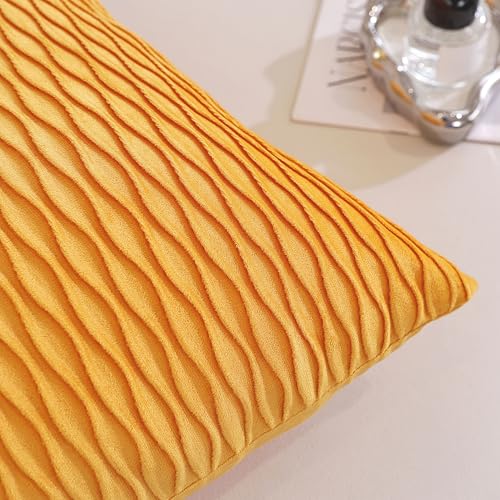 TAOSON Velvet Throw Pillow Covers, 18x18 Striped Gold Yellow, Set of 2