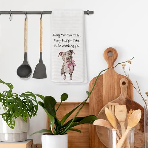 Pink Bow Pitbull Kitchen Towel 16x24 Dog Lover Dish Tea Towel