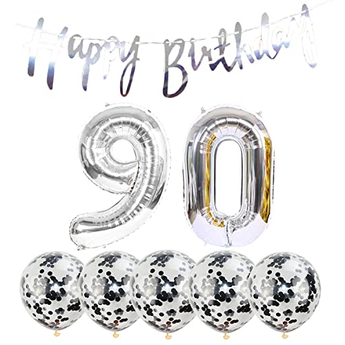 Silver 90th Birthday Decoration Kit - Banner & Balloons Set