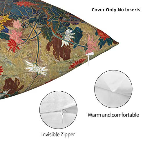 Japanese Flower Painting Throw Pillow Cover - 20x20 Inch Decorative Case