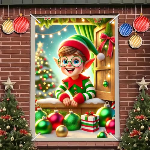 BlissYard Christmas Elf Window Cover 31x47 Inch Polyester Decor