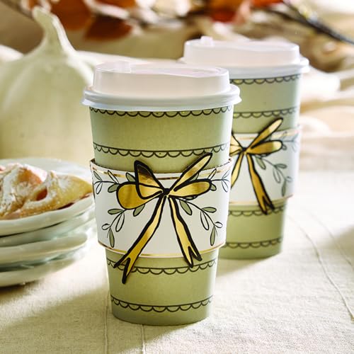 Santa Barbara Design Studio Paper Christmas To-Go Cup Set - 16 Oz Thanksgiving Bow, 8 Disposable Coffee Cups with Lids & Sleeves
