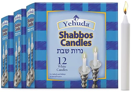 Yehuda 3 Hour Unscented White Shabbat Candles - 36 Pack