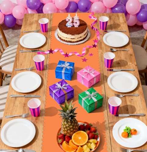 Orange Scalloped Plastic Table Runner - 6 Pcs Disposable 14x108 Inch for Wedding Party