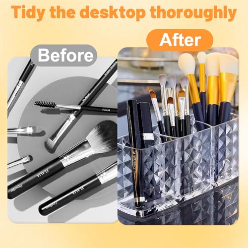 IIDEA 2-Pc Acrylic Makeup Brush Holder, 3-Compartment Cosmetic Organizer - White