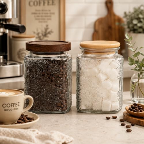 Storageasy Vintage Sunflower Glass Storage Jar - 25.3 FL OZ Square Container