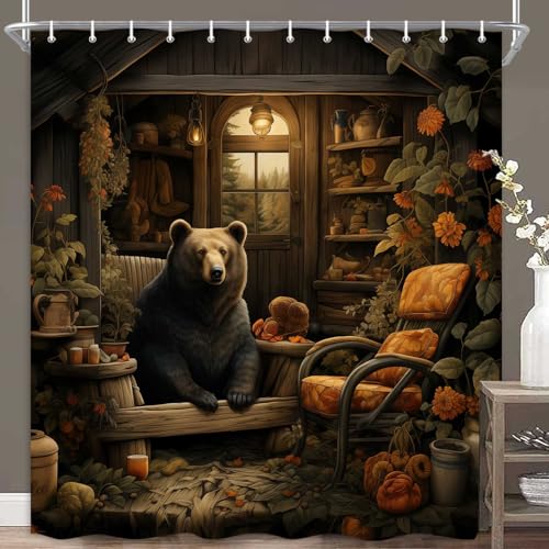 Boziqr Rustic Cabin Shower Curtain - Brown Animal Print, 70x70
