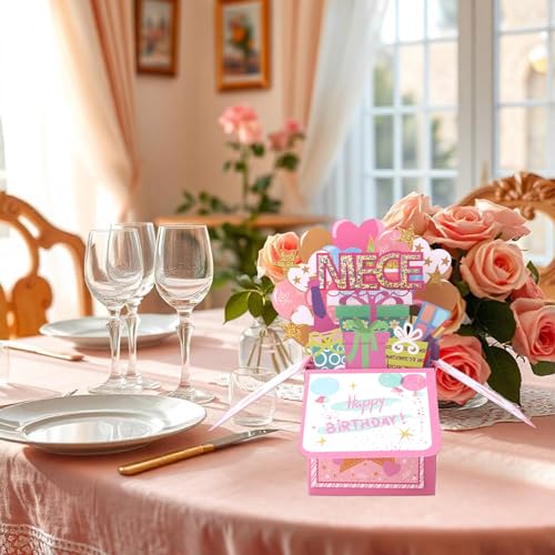 Penitue 3D Pop Up Birthday Card with Rhinestones and Envelope
