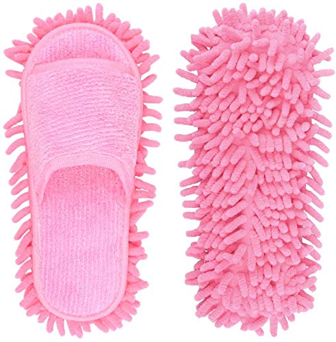 Microfiber Slippers Floor Cleaning Mop Men and Women House Dusting Slippers Floor Cleaning Tool (pink)