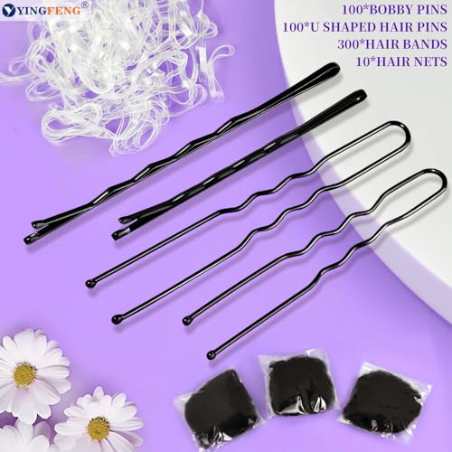 510-Piece Black Bobby Pins, U-Shaped Hair Clips, Bands and Nets Kit