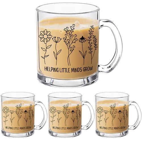 12 oz Glass Teacher Appreciation Coffee Mug Set - Floral & Clear