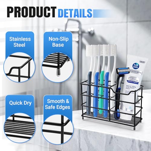 Stainless Steel Bathroom Toothbrush Holder with 4 Slots - Rustproof Organizer for Kids & Adults