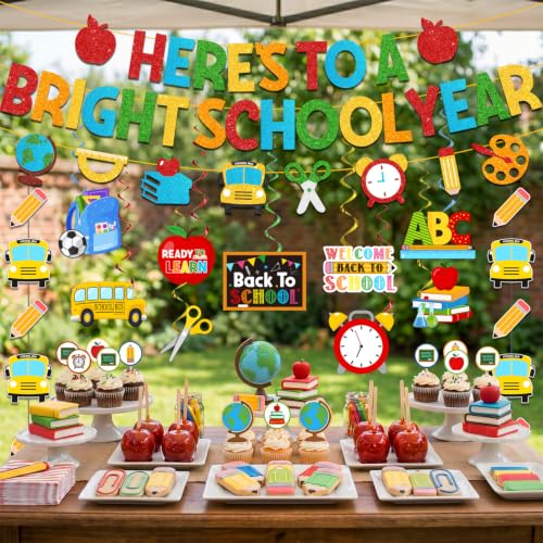 Back to School Decorations Set - Glitter Banners & Swirls