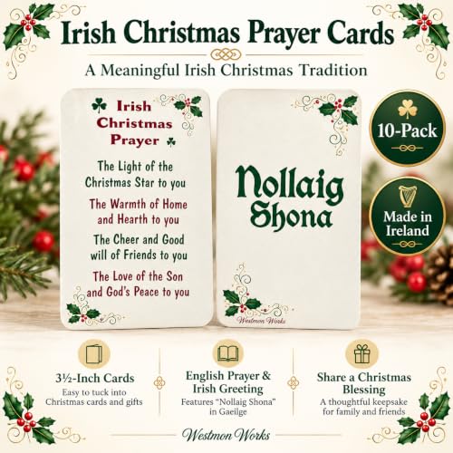 Irish Christmas Holy Cards Bulk Set - Nollaig Shona Prayer & Irish Greeting