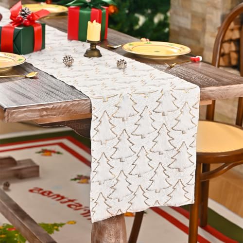 Christmas Plush Table Runner - White 13" x 72" Holiday Decor