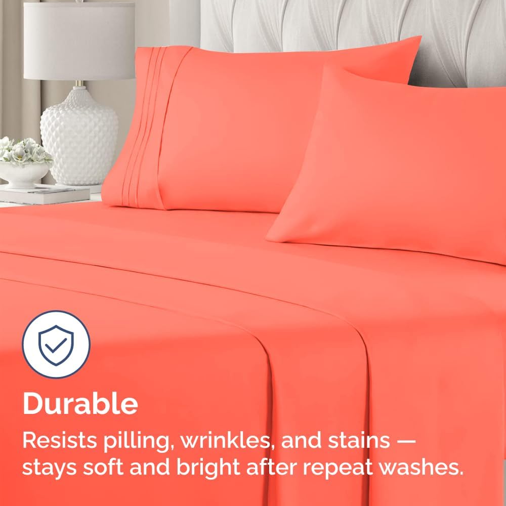 Skiennix Standard Pillow Cases Set of 2 - Ultra-Soft Hotel Quality - Comfy, Wrinkle-Free, Stain Resistant - Coral Color